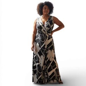 Lane Bryant Loose Fit Maxi Dress 26-28 Geometric Black/White/Grey Fairy Boho EUC